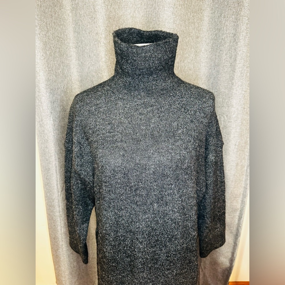 ZARA Knit Charcoal Gray Turtleneck Sweater Midi Dress | Women’s Medium - Picture 3 of 14
